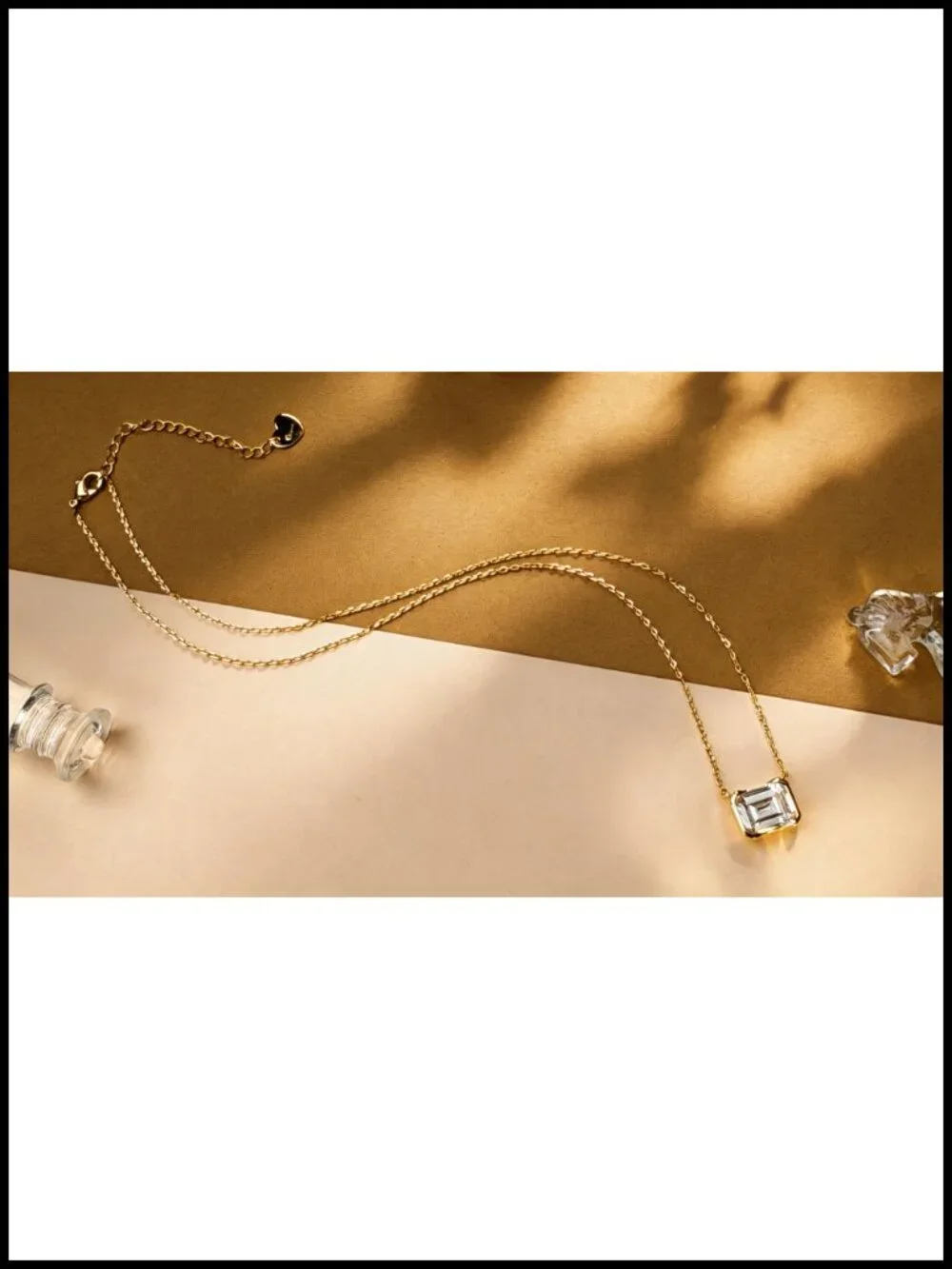 Dainty Collar Choker Necklace, Oval Emerald CZ Solitaire Pendant, 18k Gold